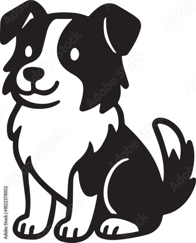 A charming graphic of a border collie, captures the friendly and intelligent spirit of the breed, a perfect emblem for pet lovers and dog enthusiasts.