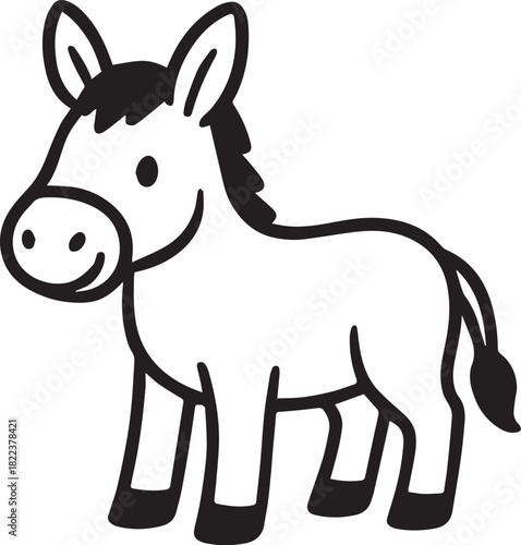 A charming illustration of a happy donkey, showcasing a cute and friendly depiction of this beloved animal, perfect for educational materials and children's content.