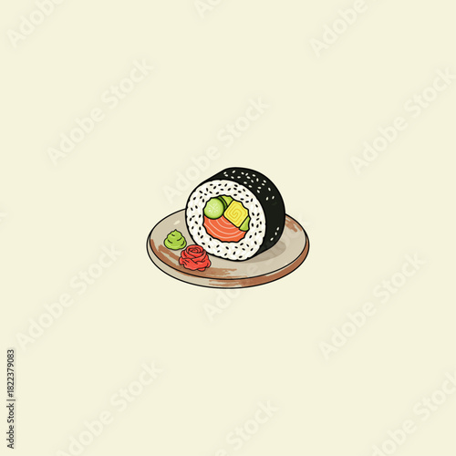 Japanese sushi roll icon flat vector design.