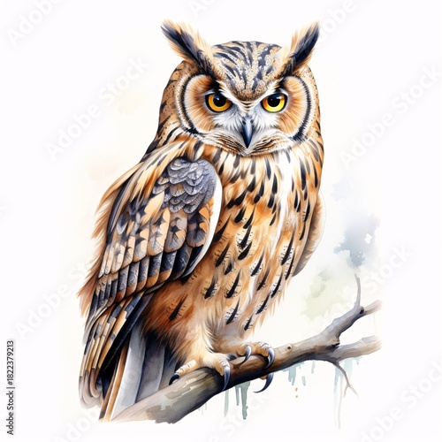 Captivating portrait of a majestic eurasian eagle owl perched on a branch