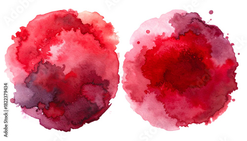 Deep Crimson Red and Burgundy Isolated Watercolor Stains cut out