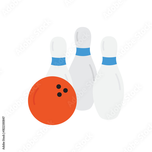Orange bowling ball with three pins. Ideal for sports, leisure, recreation, or bowling related designs