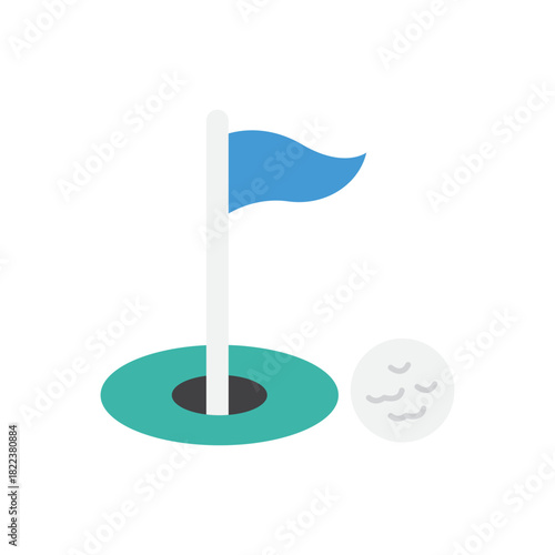 Golf ball close to hole with blue flag, perfect for golf websites, sports articles, and designs regarding golfing events