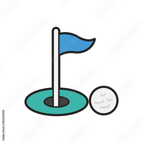 Golf ball close to hole with blue flag, perfect for golf websites, sports articles, and designs regarding golfing events