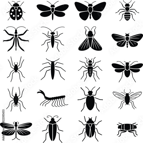 Insect and Bug Silhouettes Vector Icon Collection