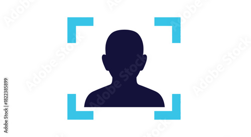Silhouette of a person s head and shoulders within a light blue focus square frame