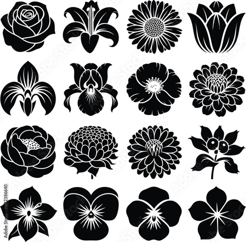 Floral Flower Heads and Blooms Vector Icon Set