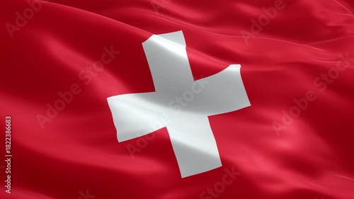 Dynamic flag of Switzerland waving gently in the breeze, a powerful symbol of national pride and identity, perfect for travel and tourism promotions