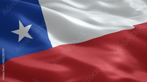 Dynamic Chilean flag waving gracefully in the wind, a patriotic symbol of national pride and cultural identity in vibrant motion
