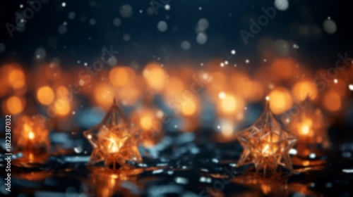 Christmas colored Lights and Stars on dark background, AI generated image