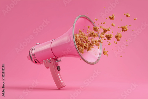 A pink microphone with a lot of brown dust coming out of it