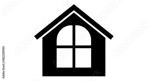 House with wide window black white icon