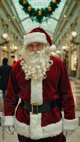 Santa Walking Through Christmas Shopping Mall