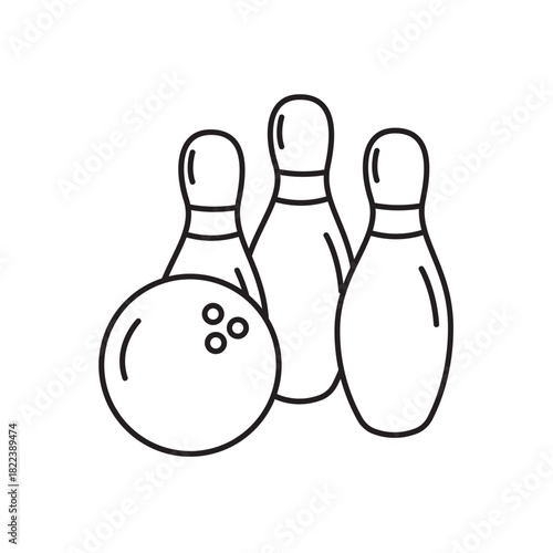 bowling ball with three pins line art illustration