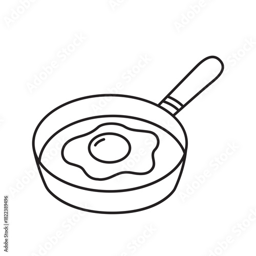 Egg cooking sunny side up in a pan line art illustration