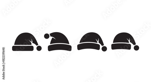 Santa Hat Vector Set: Winter Holiday Headwear Icon Collection for Festive Designs and Apparel