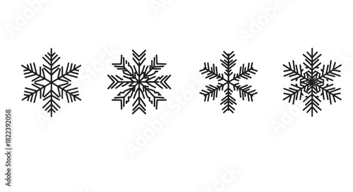 Elegant Snowflake Set Black on White Vector Illustration Design for Winter Season