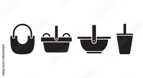Picnic Basket Silhouettes: Simple Black and White Designs for Baskets and Containers