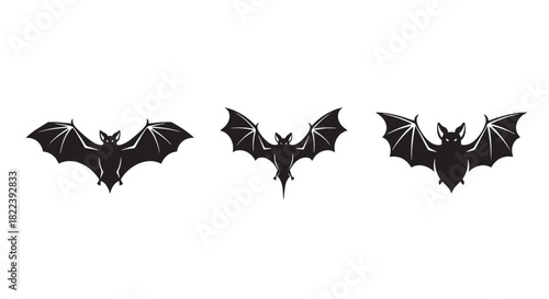 Three Bats Silhouette Illustration Design on White Background Halloween Creature