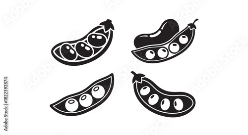 Edamame Soybeans Silhouette Vector Icon Illustration Healthy Legume Isolated on White