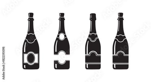Champagne Bottle Silhouettes Collection Celebration Beverage Alcohol Drink Sparkle Bubbles Festive Design Element