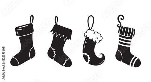 Set of Four Festive Stockings Vector Illustration Holiday Season Sock Design Collection