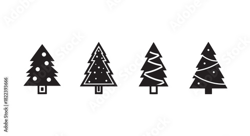 Set of Four Evergreen Tree Silhouette Vector Illustration Pine Tree Design Conifer Collection