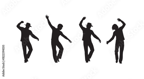 Set of Active Figure Icons: Dancing People Silhouettes Collection on White Background