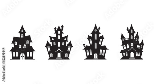Haunted House Vector Collection Spooky Building Silhouette Creepy Mansion Gothic Horror Architecture Dark Halloween Scary Isolated Design