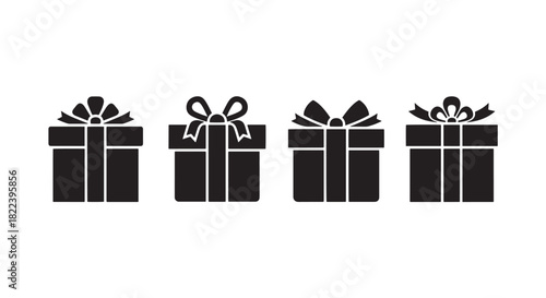 Gift Box Collection With Bows Silhouettes for Celebration Holiday Events Isolated on White Background
