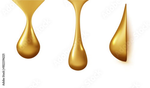 Gold liquid falling in realistic form. Isolated cosmetic essence blob with glossy texture, suitable for vitamin supplement, lotion, or fuel industry visuals