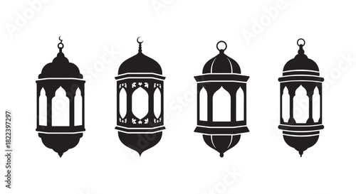 Ramadan Lantern Silhouette Collection Vector Islamic Festive Decoration Oriental Light Glowing Design