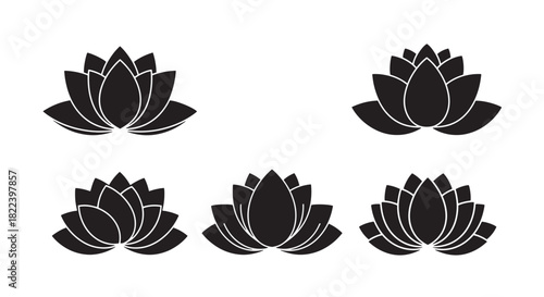 Lotus Flower Icon Set Silhouette Vector Illustration Asian Floral Design Element