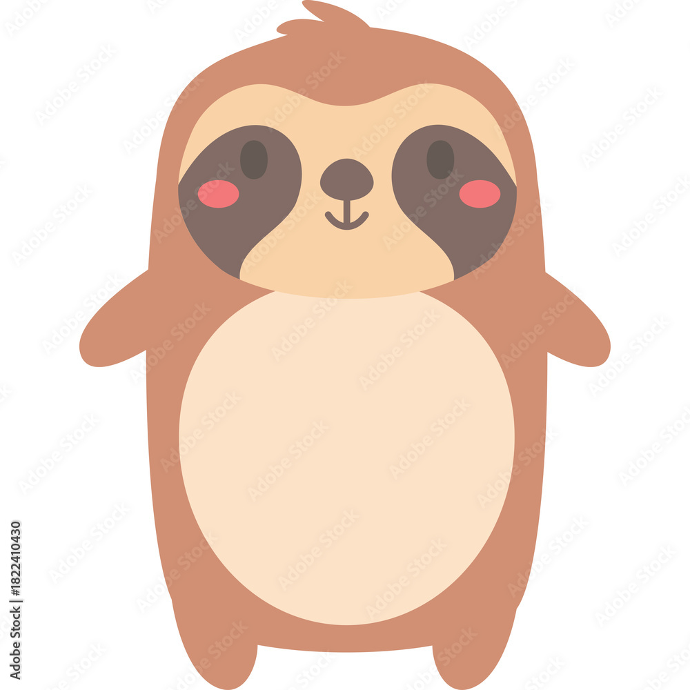 Naklejka premium Cute Cartoon Sloth Character With Round Body And Blushing Cheeks Standing On Transparent Background Adorable Animal Illustration
