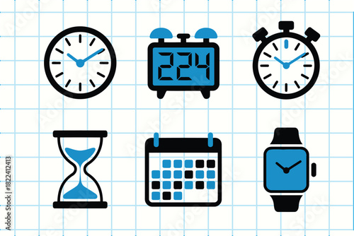 Collection of essential time and calendar vector icons concept