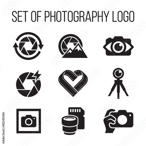 Versatile photography and camera icons set, featuring vector logos for digital equipment, perfect for creative professional design applications.