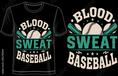 Blood Sweat Baseball motivational sports typography t shirt design for players, vintage athletic style baseball tee, baseball lover gift shirt, game day outfit,