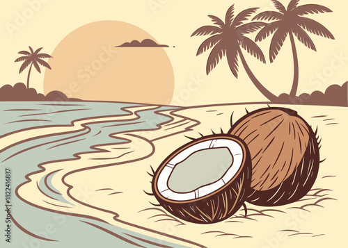 Coconuts in Shallow Water at the Beach