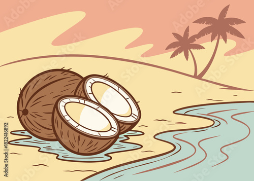 Coconuts in Shallow Water at the Beach