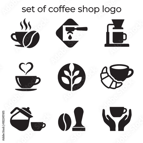Modern minimal vector coffee logo icons set for cafe shop brand identity and drink menus, ideal for simple business design.