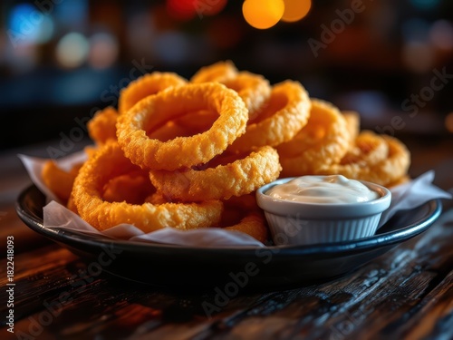Crispy and tasty onion rings as a bar snack