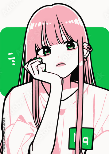 かわいい女の子のポートレート（ピンク髪・Tシャツ）