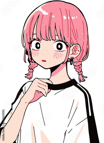 かわいい女の子のポートレート（ピンク髪・Tシャツ）