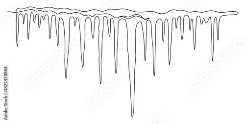 Continuous one line drawing of hanging winter icicles minimalist vector illustration of frozen ice border for christmas design
