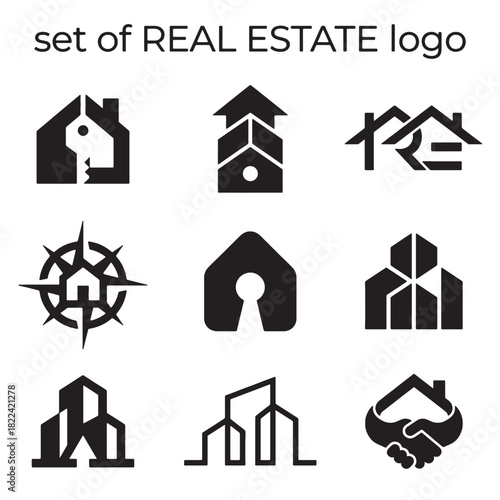 Modern Real estate logo vector set: diverse property house and home building icon designs for modern business branding.