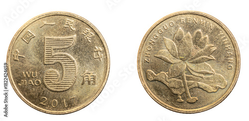 Wallpaper Mural china five jiao won coin on a white isolated background Torontodigital.ca
