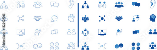 Communication Icons: A visually engaging collection of minimalist icons representing various aspects of communication and teamwork. These modern graphic elements are clean and versatile.