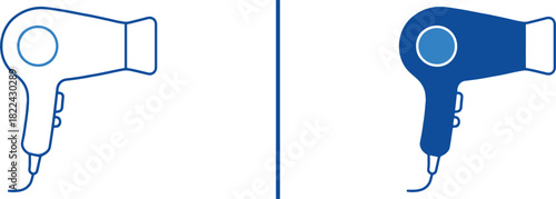 Hairdryer Duet: A stylized image of two hairdryers, one outlined and the other filled with a sleek blue, showcasing the essential tool for effortless hair styling.