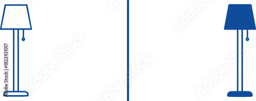 Contrast in Illumination: Two floor lamps stand side by side, showcasing the interplay of light and shadow, with one glowing brightly and the other in a dim state.