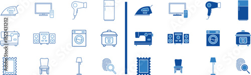 Household Objects Collection: A well-arranged collection of household objects, with lines and forms, offering a modern aesthetic, ideal for illustrating concepts in design or domestic themes.